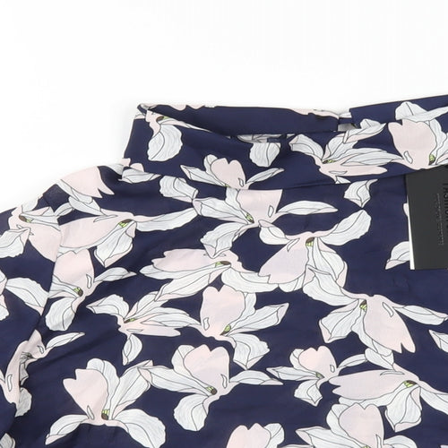 Fashion Union Womens Blue Floral Polyester Basic T-Shirt Size 12 Mock Neck