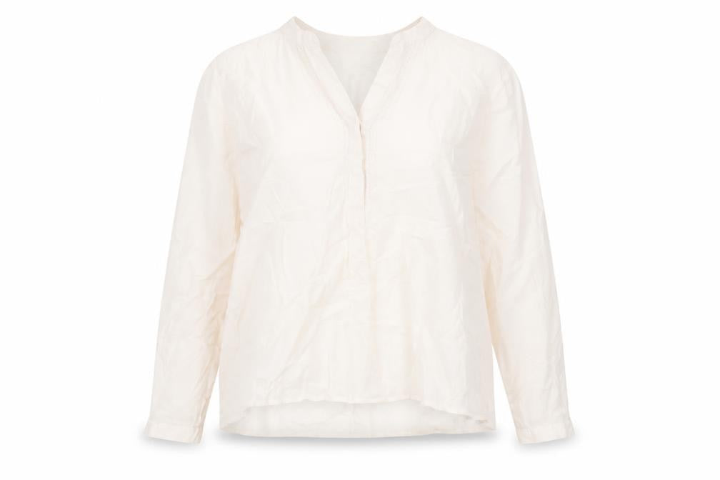 Front view of Classics women’s beige cotton basic t-shirt, size UK 12, v-neck