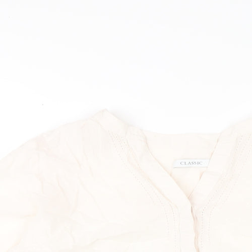 Classic Womens Beige Cotton Basic T-Shirt Size 12 V-Neck