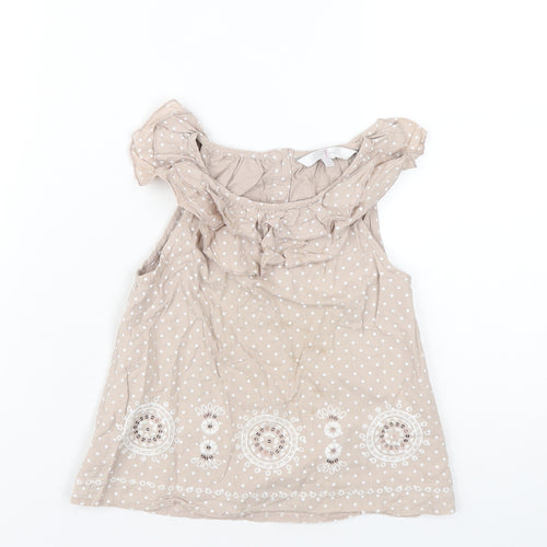 Jasper Conran Girls Beige Polka Dot Cotton Basic T-Shirt Size 6 Years Round Neck Button