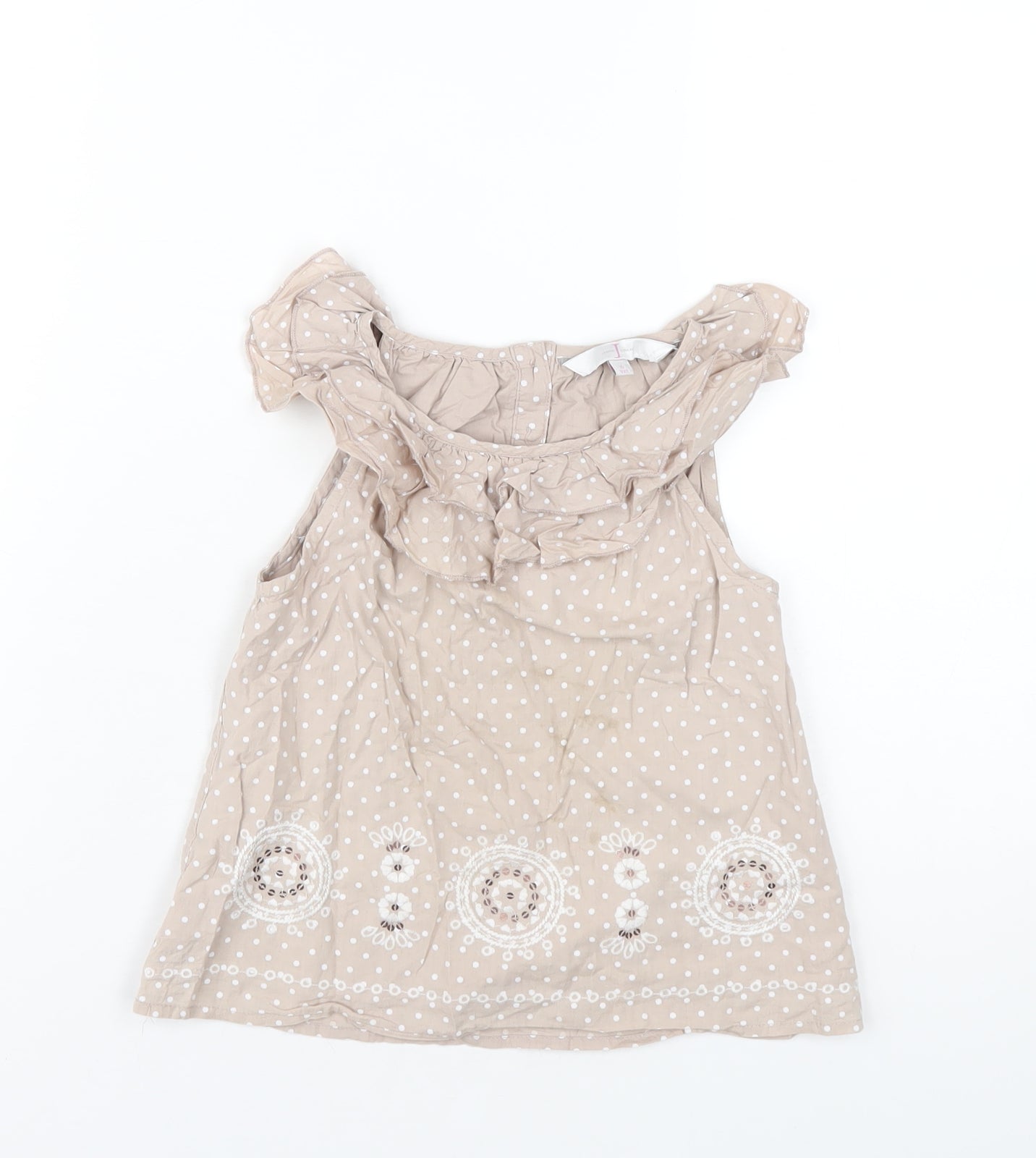 Jasper Conran Girls Beige Polka Dot Cotton Basic T-Shirt Size 6 Years Round Neck Button