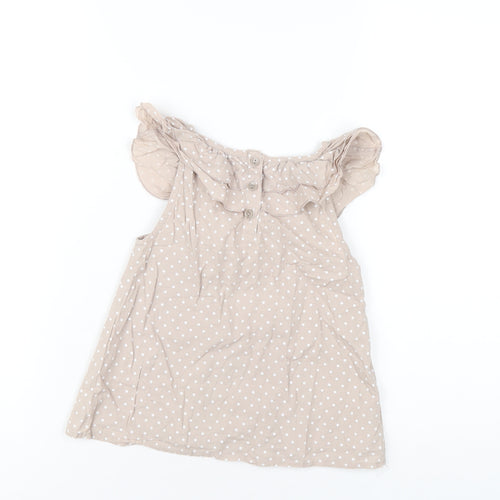 Jasper Conran Girls Beige Polka Dot Cotton Basic T-Shirt Size 6 Years Round Neck Button