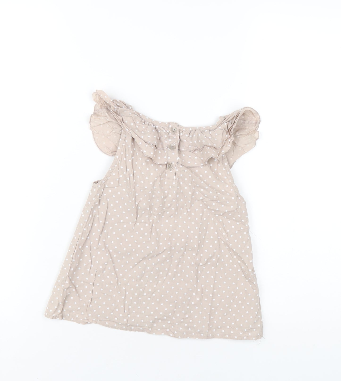 Jasper Conran Girls Beige Polka Dot Cotton Basic T-Shirt Size 6 Years Round Neck Button