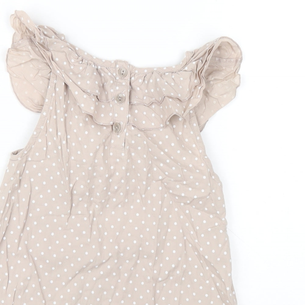 Jasper Conran Girls Beige Polka Dot Cotton Basic T-Shirt Size 6 Years Round Neck Button