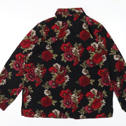 Berkertex Womens Black Floral Polyester Basic Button-Up Size 16 Collared