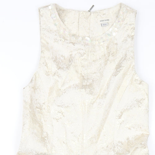 River Island Girls Gold Polyester A-Line Size 12 Years Round Neck Zip