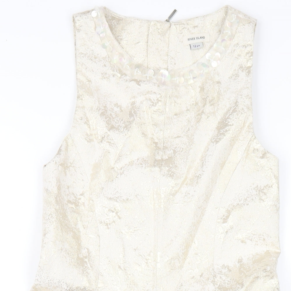 River Island Girls Gold Polyester A-Line Size 12 Years Round Neck Zip