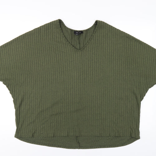 New Look Womens Green Polyester Basic T-Shirt Size M V-Neck
