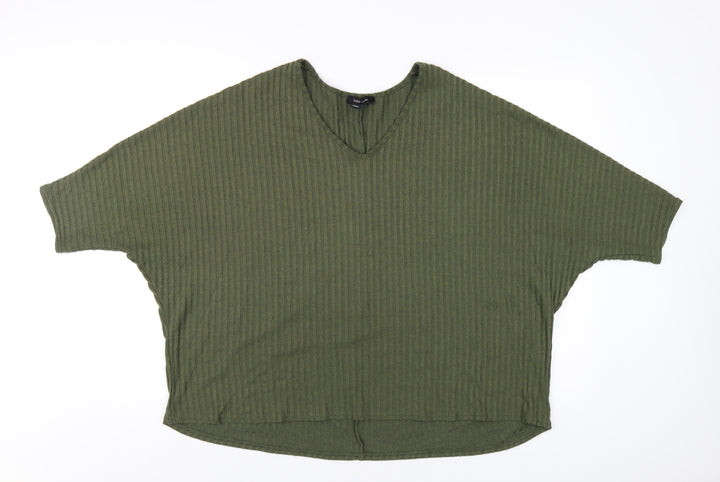New Look Womens Green Polyester Basic T-Shirt Size M V-Neck