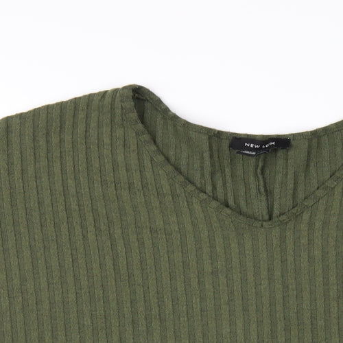 New Look Womens Green Polyester Basic T-Shirt Size M V-Neck