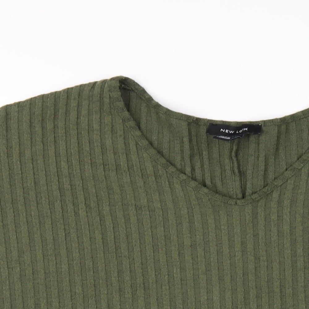 New Look Womens Green Polyester Basic T-Shirt Size M V-Neck
