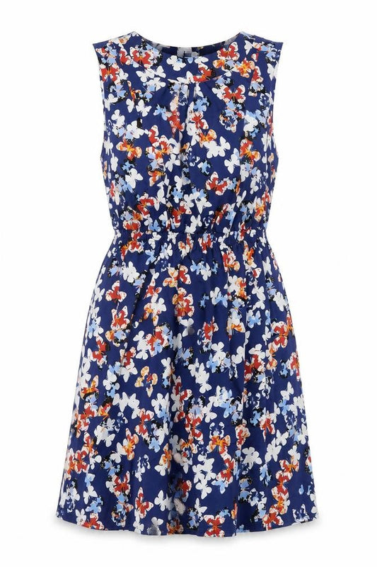 Front view of New Look women’s blue geometric polyester a-line, size UK 10, round neck pullover