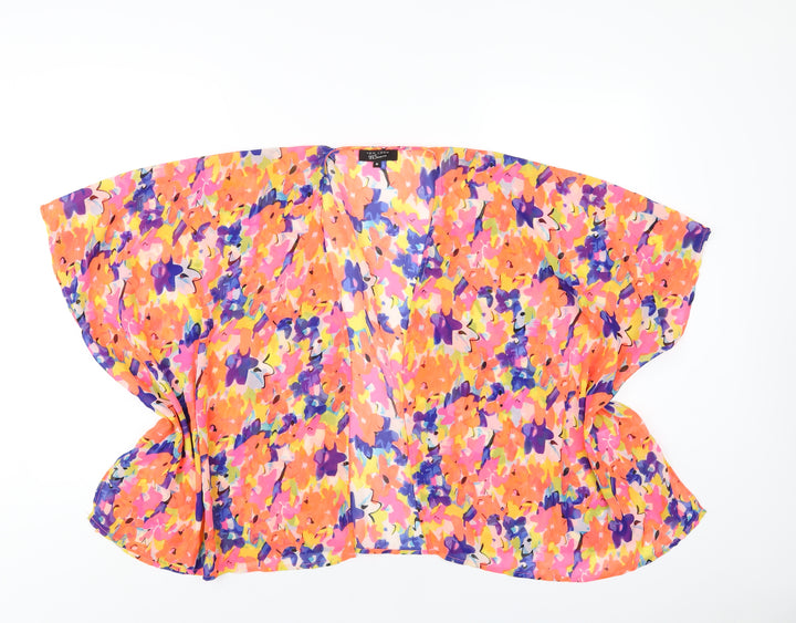 New Look Girls Multicoloured Geometric Polyester Kimono Casual Size M V-Neck