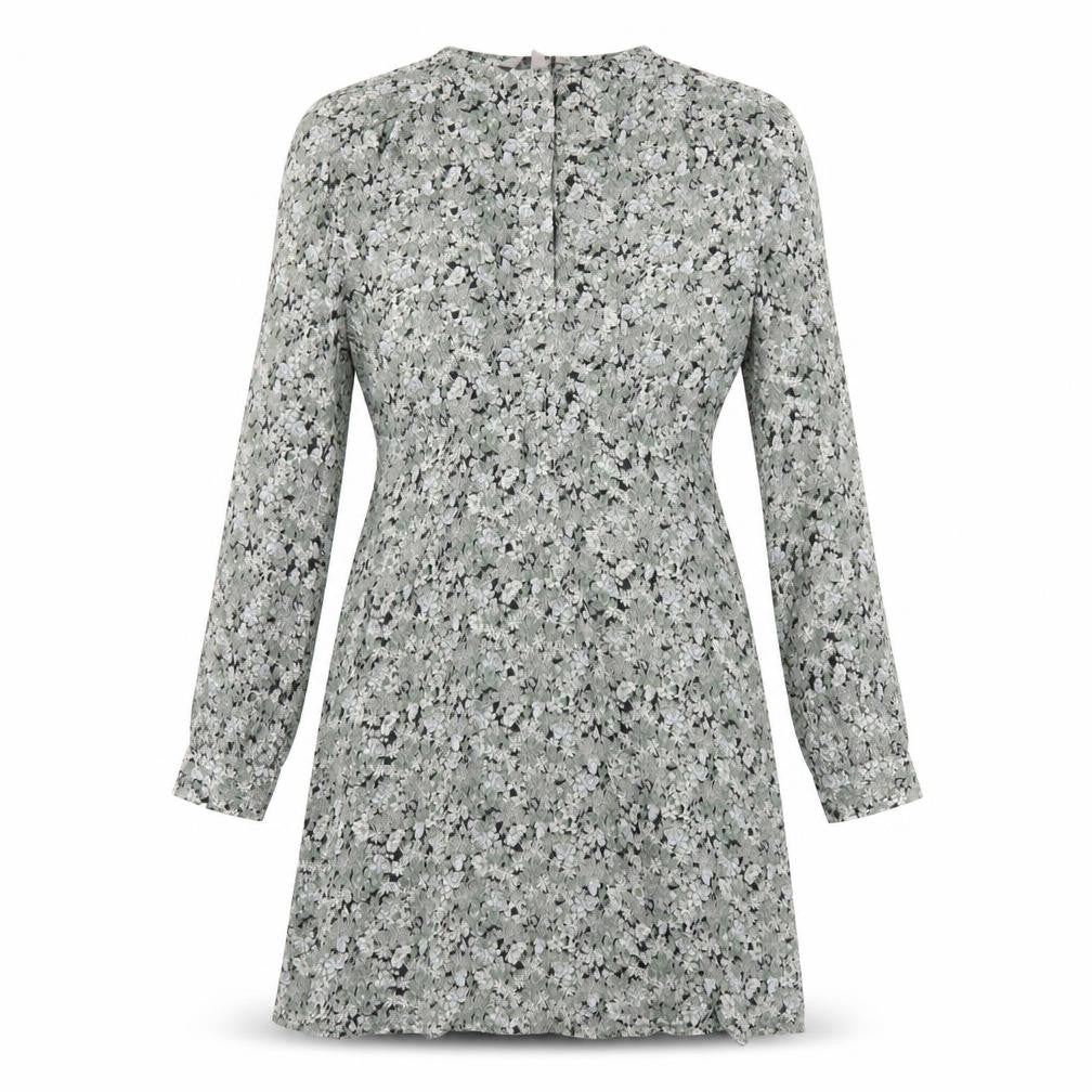 Front view of H&M women’s green floral polyester a-line, size S, round neck button