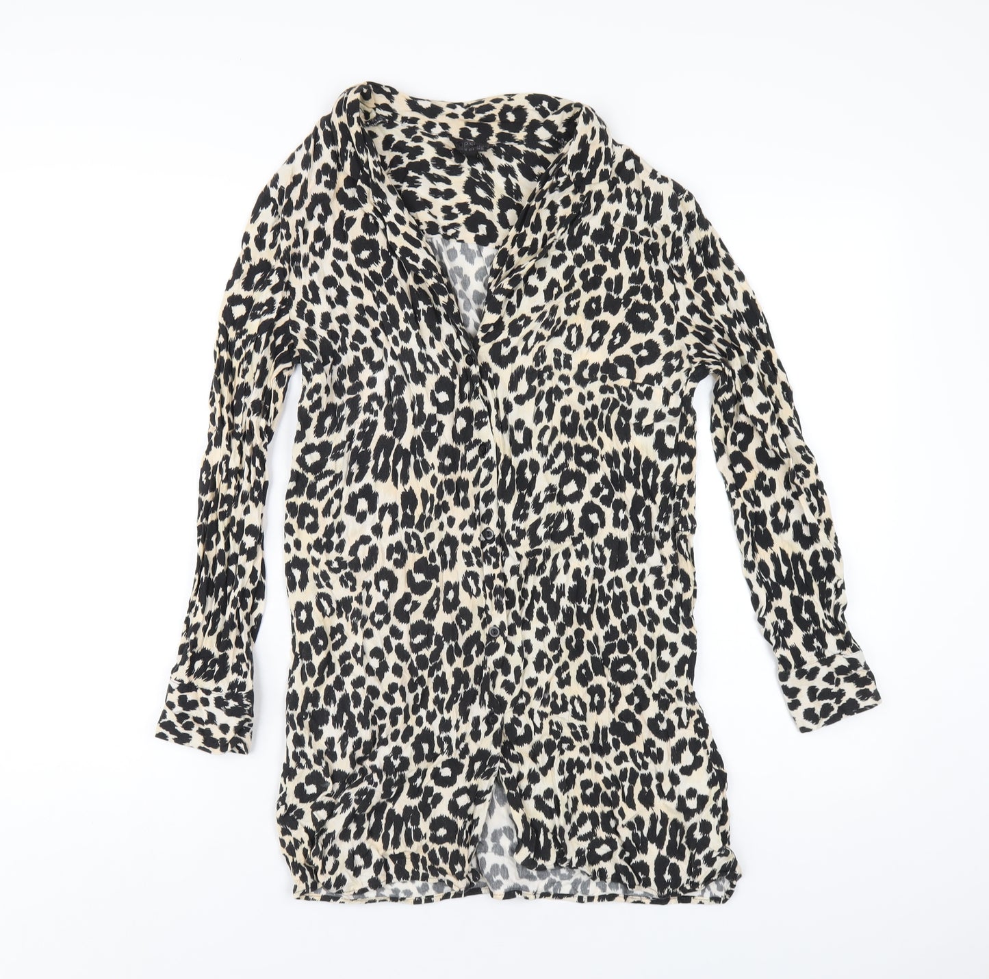 Topshop Womens Beige Animal Print Viscose Basic Button-Up Size 10 Collared