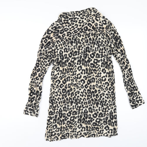 Topshop Womens Beige Animal Print Viscose Basic Button-Up Size 10 Collared