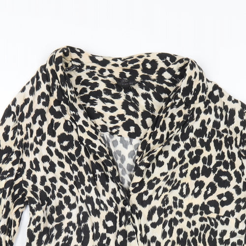 Topshop Womens Beige Animal Print Viscose Basic Button-Up Size 10 Collared