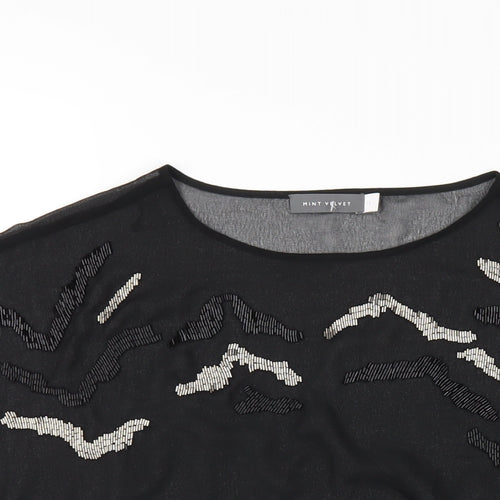 Mint Velvet Womens Black Polyester Basic T-Shirt Size 12 Round Neck
