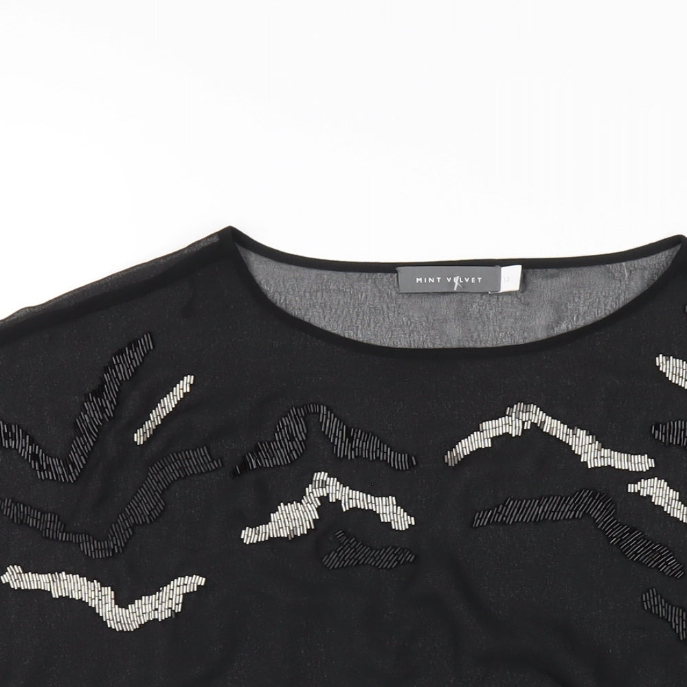 Mint Velvet Womens Black Polyester Basic T-Shirt Size 12 Round Neck