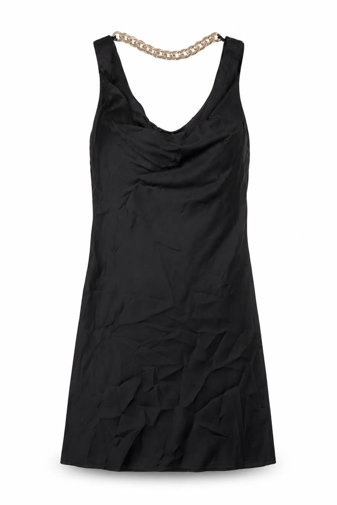 Front view of Boohoo women’s black polyester mini, size UK 4, cowl neck pullover