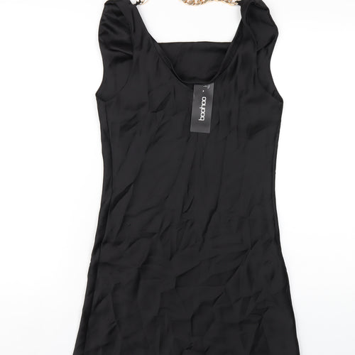 Boohoo Womens Black Polyester Mini Size 4 Cowl Neck Pullover