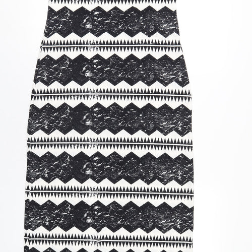 Topshop Womens Black Geometric Polyester Tank Dress Size 12 Scoop Neck Pullover