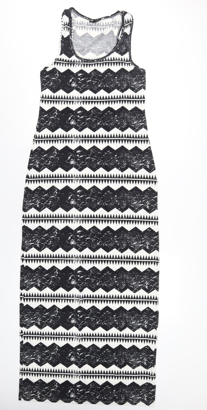 Topshop Womens Black Geometric Polyester Tank Dress Size 12 Scoop Neck Pullover