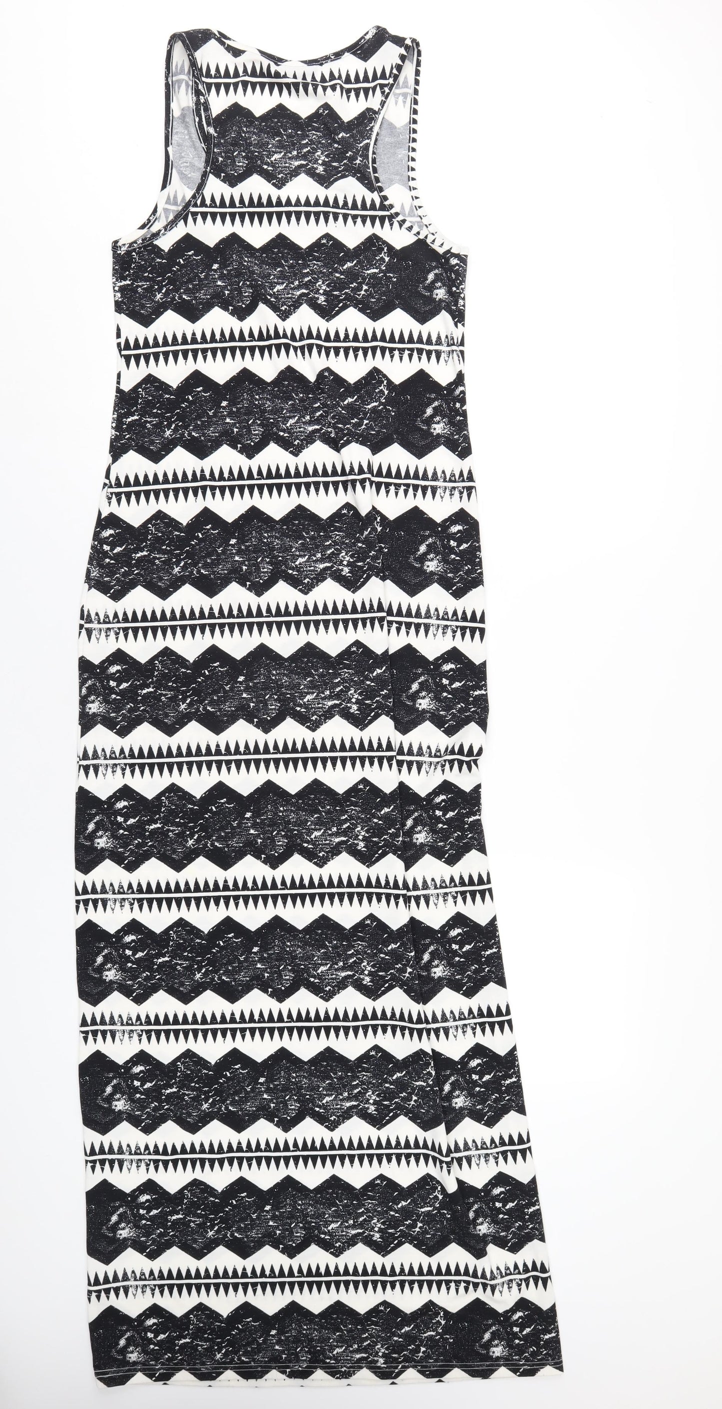 Topshop Womens Black Geometric Polyester Tank Dress Size 12 Scoop Neck Pullover