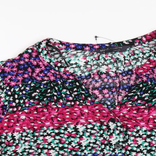 Marks and Spencer Womens Multicoloured Floral Viscose Basic Button-Up Size 8 V-Neck