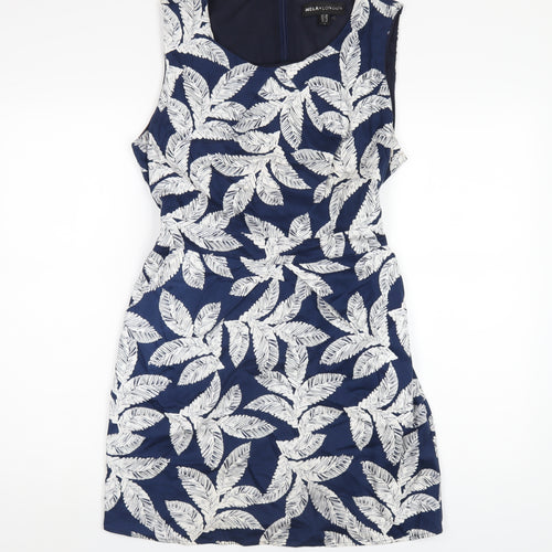 Mela London Womens Blue Geometric Cotton A-Line Size 14 Round Neck Zip