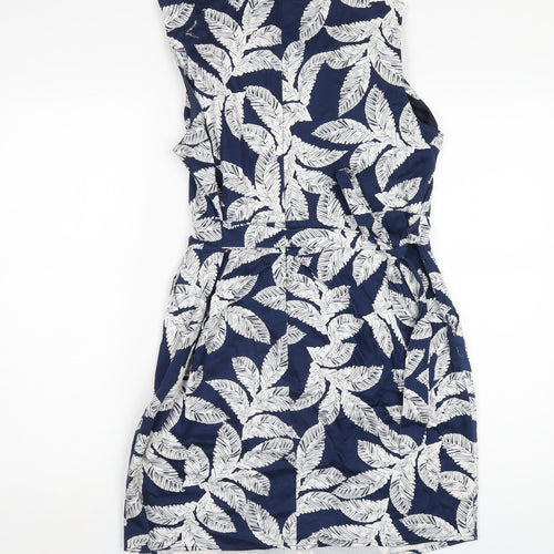 Mela London Womens Blue Geometric Cotton A-Line Size 14 Round Neck Zip