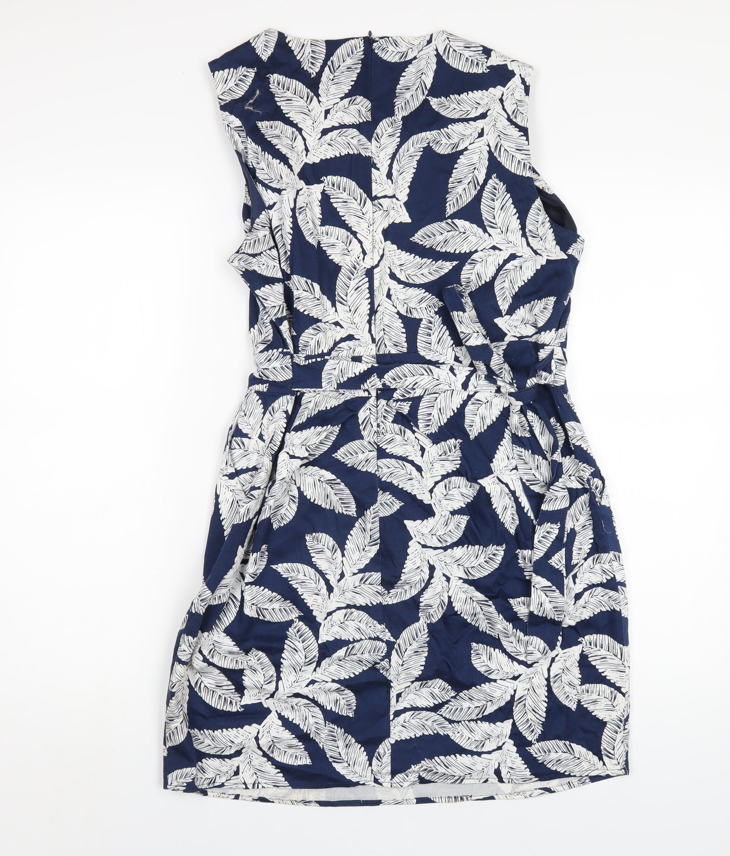 Mela London Womens Blue Geometric Cotton A-Line Size 14 Round Neck Zip