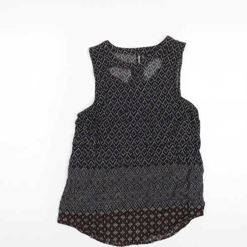 New Look Womens Black Geometric Viscose Basic Tank Size 8 Round Neck