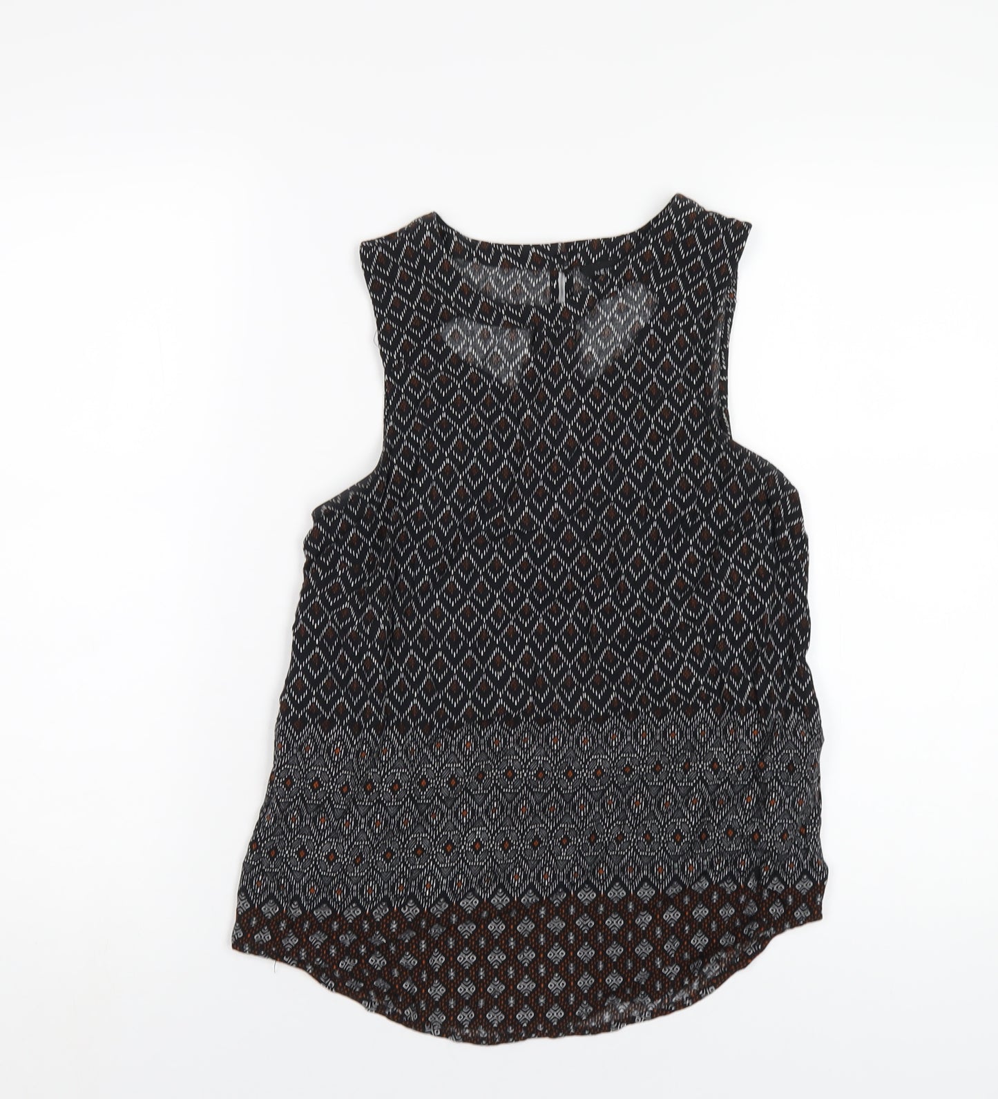 New Look Womens Black Geometric Viscose Basic Tank Size 8 Round Neck