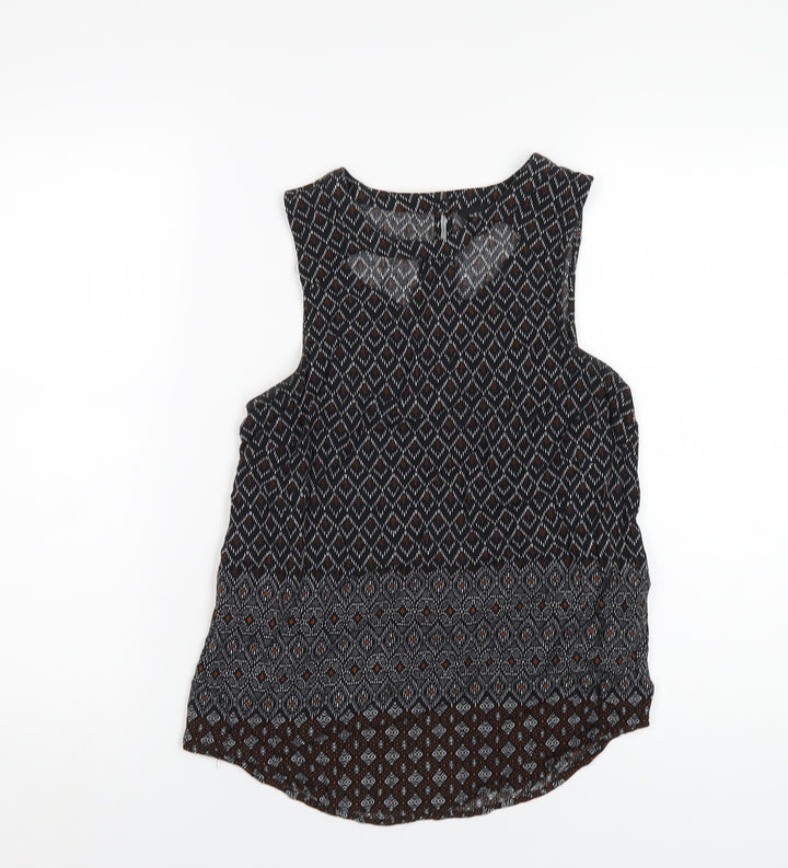 New Look Womens Black Geometric Viscose Basic Tank Size 8 Round Neck