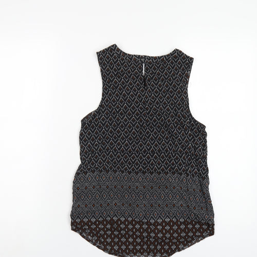 New Look Womens Black Geometric Viscose Basic Tank Size 8 Round Neck