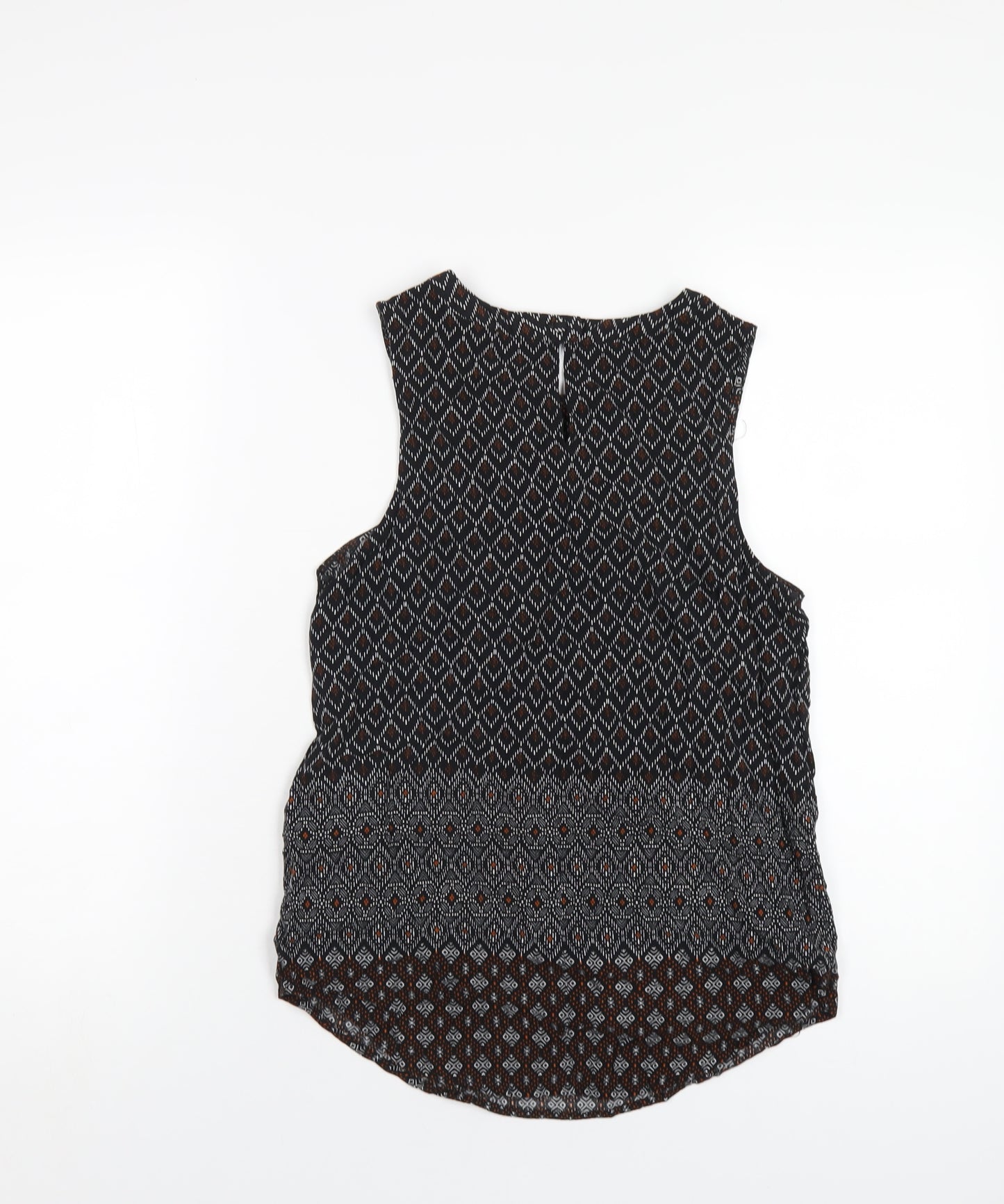 New Look Womens Black Geometric Viscose Basic Tank Size 8 Round Neck
