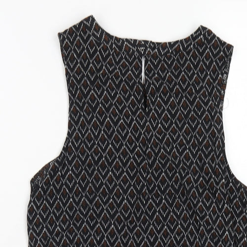 New Look Womens Black Geometric Viscose Basic Tank Size 8 Round Neck