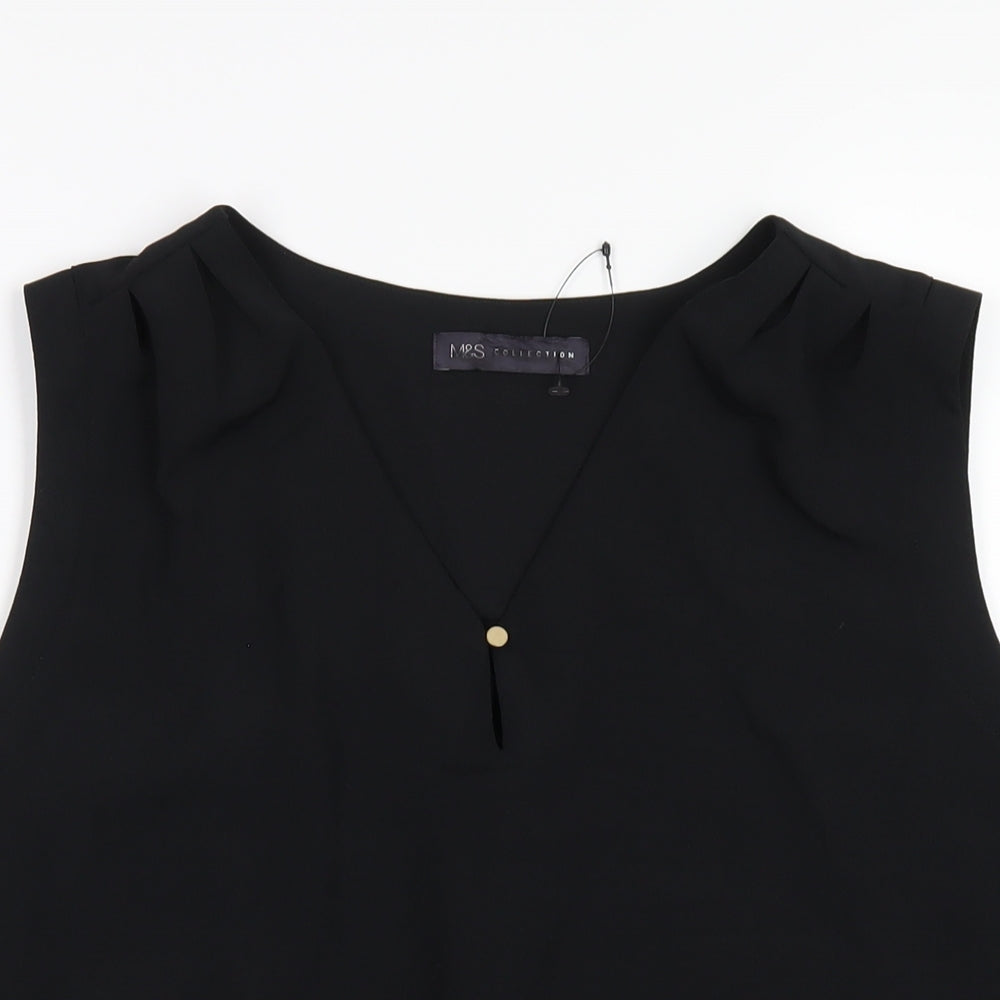 Marks and Spencer Womens Black Polyester Basic Tank Size 14 V-Neck