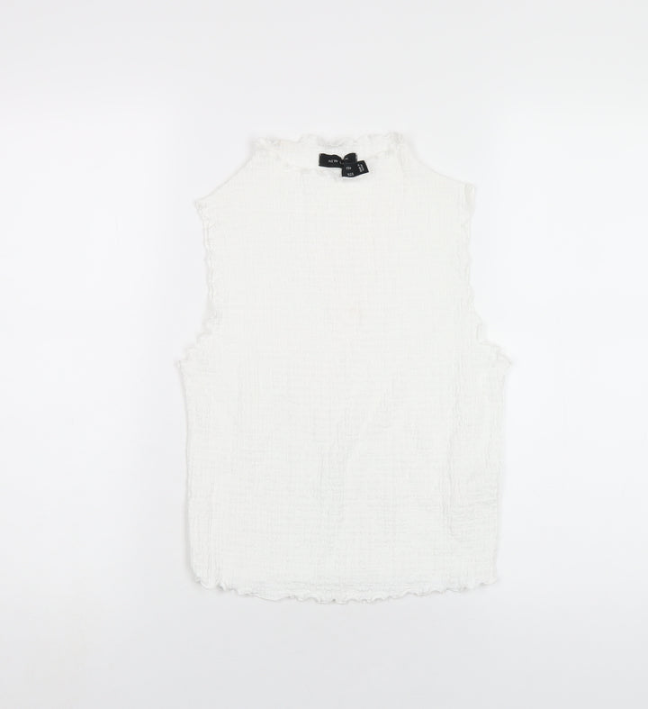 New Look Womens White Polyester Basic T-Shirt Size 14 Round Neck