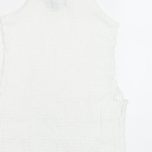 New Look Womens White Polyester Basic T-Shirt Size 14 Round Neck