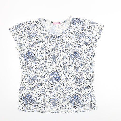 Radaus Womens White Paisley Polyester Basic T-Shirt Size 2XL Round Neck