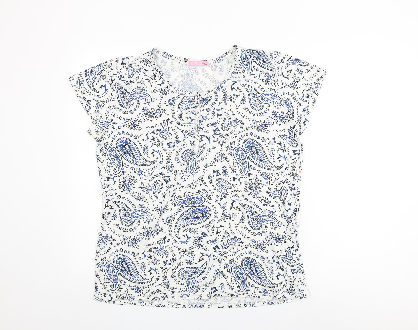 Radaus Womens White Paisley Polyester Basic T-Shirt Size 2XL Round Neck
