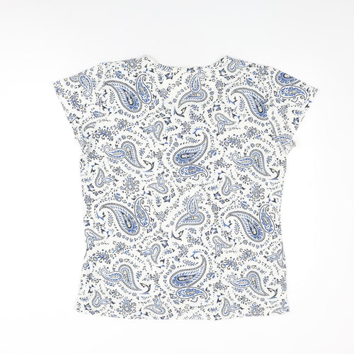 Radaus Womens White Paisley Polyester Basic T-Shirt Size 2XL Round Neck