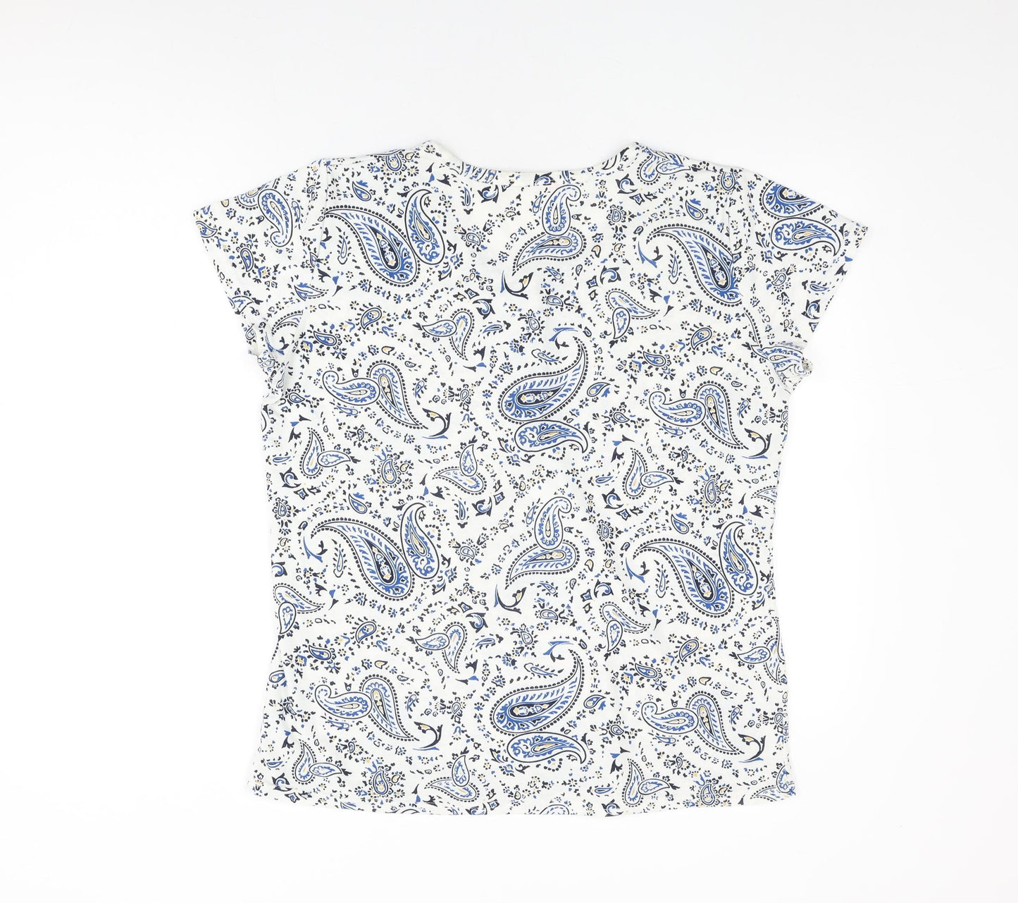Radaus Womens White Paisley Polyester Basic T-Shirt Size 2XL Round Neck