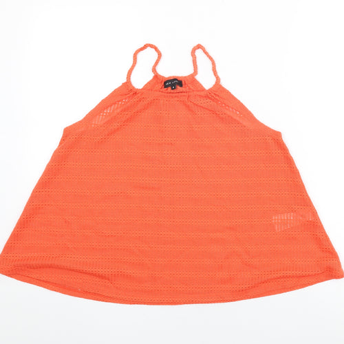 New Look Womens Orange Polyester Basic T-Shirt Size 8 Round Neck
