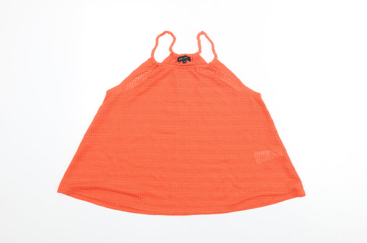 New Look Womens Orange Polyester Basic T-Shirt Size 8 Round Neck