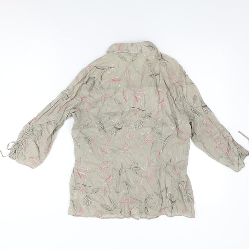 Marks and Spencer Womens Brown Floral Cotton Basic Button-Up Size 16 Collared