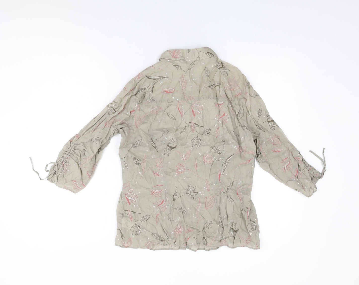 Marks and Spencer Womens Brown Floral Cotton Basic Button-Up Size 16 Collared