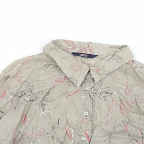 Marks and Spencer Womens Brown Floral Cotton Basic Button-Up Size 16 Collared